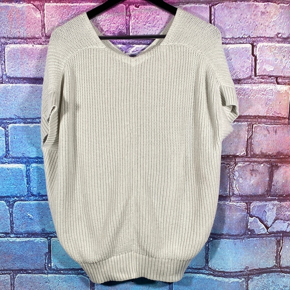 LOFT Women’s Small White V-Neck Knit Sweater Pullover 100% Cotton Casual Top